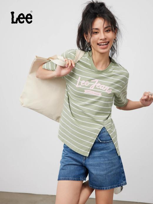 Lee夏日圆领下摆开衩条纹宽松女短袖T恤LWT002422101077 商品图4