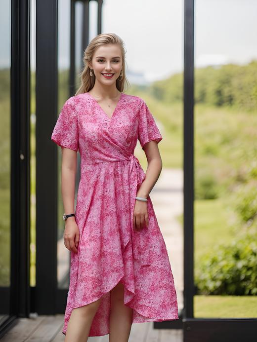 斜超捏褶荷叶摆系带连衣裙 商品图0