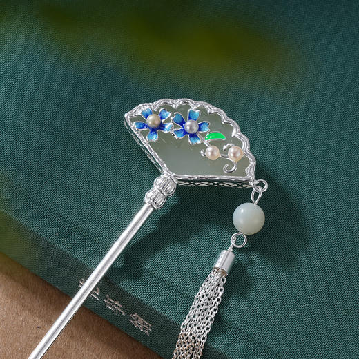 子佩集S925银【花摇水影】发簪【WSJ0169】纯银发簪扇子扇形2407 商品图2