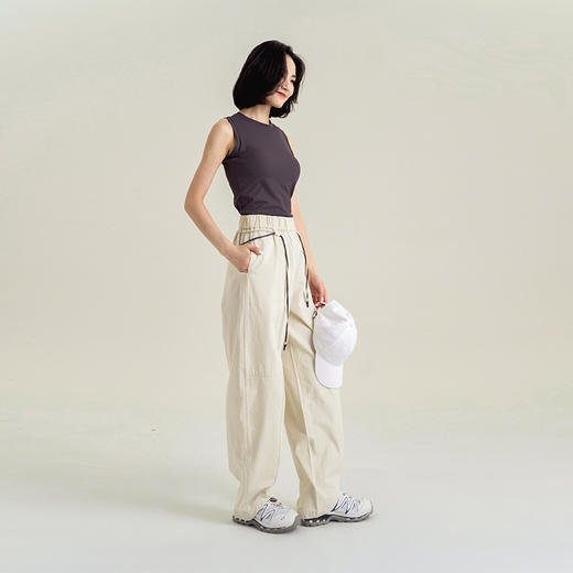 【80%棉 20%天丝】直筒镰刀裤 松紧腰撞色抽绳 脚口弧形倒V 显高显瘦休闲裤 商品图7
