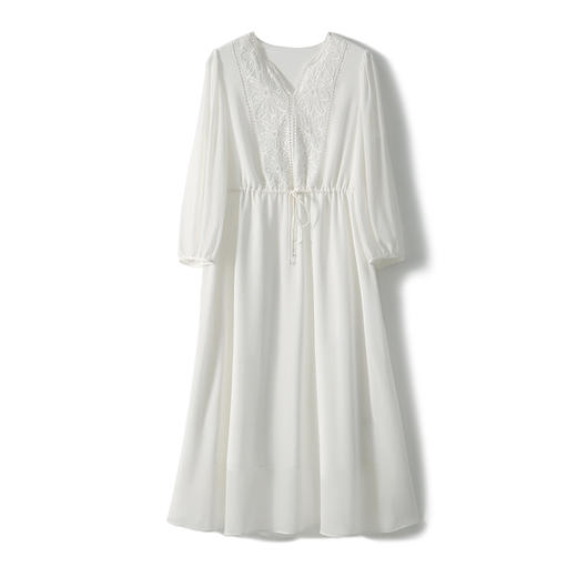 【轻奢】2024夏季 维多利亚仙女风刺绣裙    2款可选   天丝飘逸连衣裙 天丝刺绣小V领腰带连衣裙 商品图9