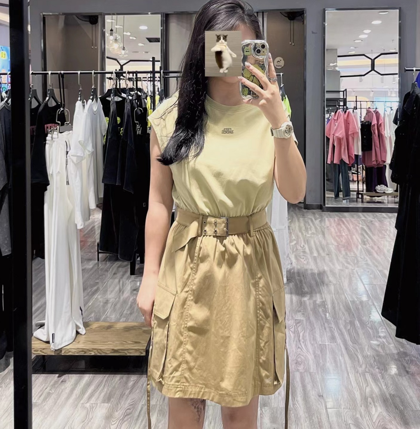 2-10MZ圆领无袖双口袋连衣裙40430（卡琪） 夏季 942100210321