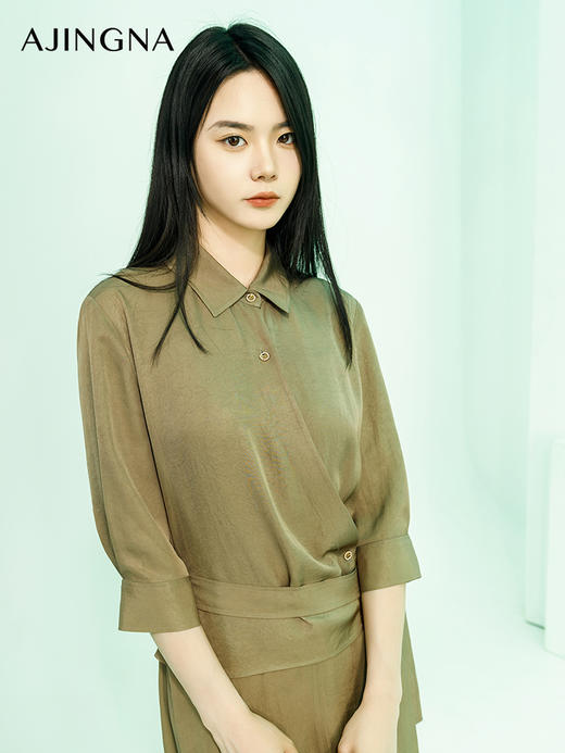 【商场同款】阿菁娜2024夏季新款假两件翻领收腰连衣裙A30X112066 商品图4