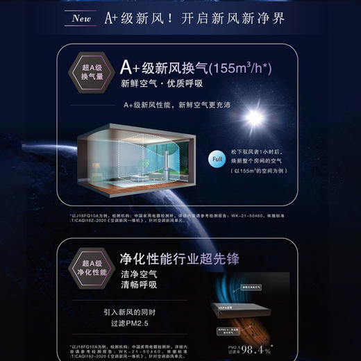 松下空调 新一级能效 3匹驭风者新风空调 圆柱式空调柜机 11米远距送风 除菌自清洁  J27FQ10A 商品图4