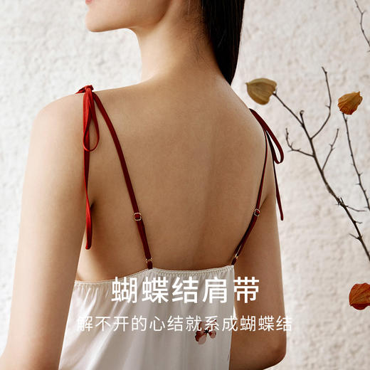 【印上秋天】100%桑蚕丝吊带睡裙V领蝴蝶肩带印花真丝睡衣女金三塔  YSFEC302 商品图2