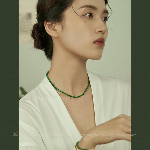 Oflye潮流饰品  新中式切面绿玛瑙串珠双层国风项链女新款锁骨链轻奢小众配饰 商品图2