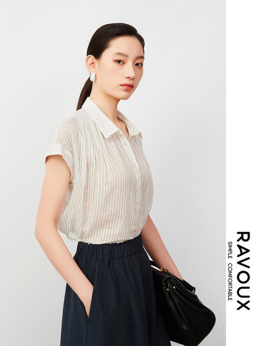 263030101竖条纹落肩袖上衣 商品图3