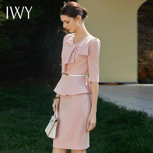 IWY/制服职业套装高端粉色连衣裙女名媛范假两件西装Q929 商品图3