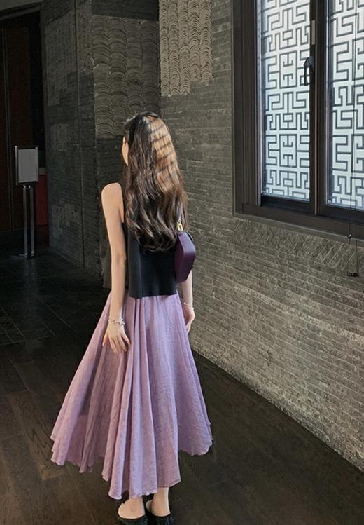 【GZ】无忧购法式气质立领裁剪挖肩上衣+温柔棉麻甜美仙女半身裙套装3628-3（截单后7天发货)25年清仓捡漏 商品图8