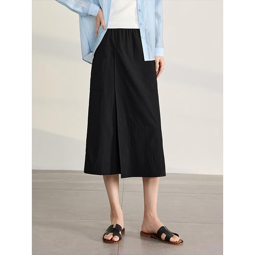 【专属特价】熙世界工装风围裹式休闲裤裙2025夏季新款黑色显瘦宽松阔腿裙裤 商品图4