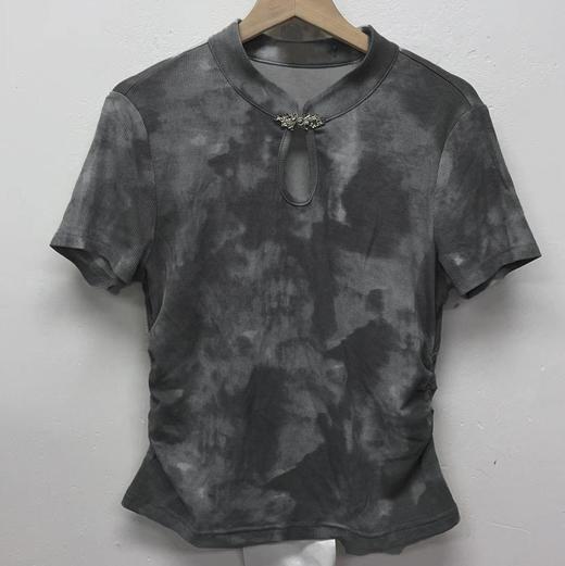 1-22GD扎染领口设计国风短袖小衫40612（灰） 夏季 142220040321 商品图1