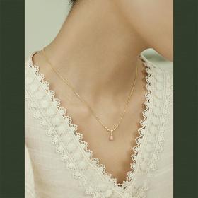 Oflye潮流饰品  粉色皇后女王贝水滴吊坠纯银项链女新款轻奢小众高级感锁骨链