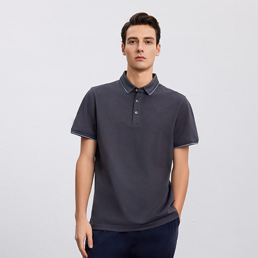 【棉+桑蚕丝 男士Polo衫】24年春夏新品男士条纹撞色纯色百搭短袖上衣 商品图0