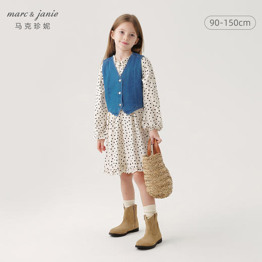 马克珍妮2024年秋装新款 女童百搭复古V领纯棉牛仔马甲 241359 商品图0