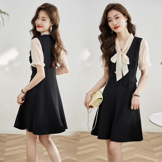 气质修身显瘦法式，别致短袖假两件连衣裙HR-CPYY2327 商品图1