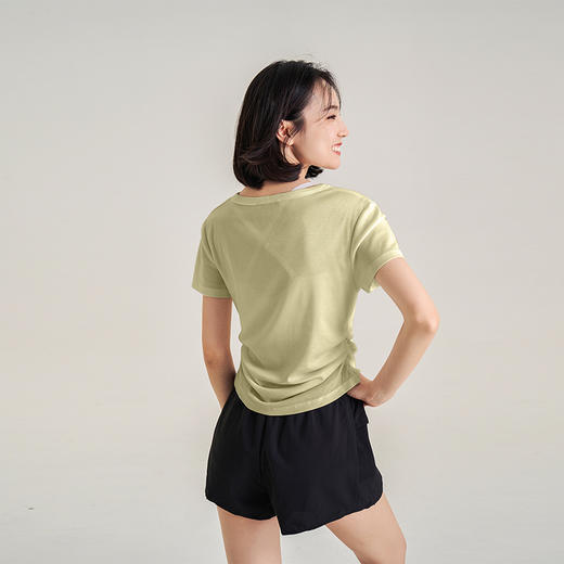 【天丝+羊毛】V领纽扣短袖T 腰部松紧显腰细 羊毛修身短袖上衣 商品图2