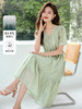 【五折购】熙世界2025夏季新款绿色V领连衣裙短袖法式轻奢莱赛尔天丝裙子 商品缩略图0