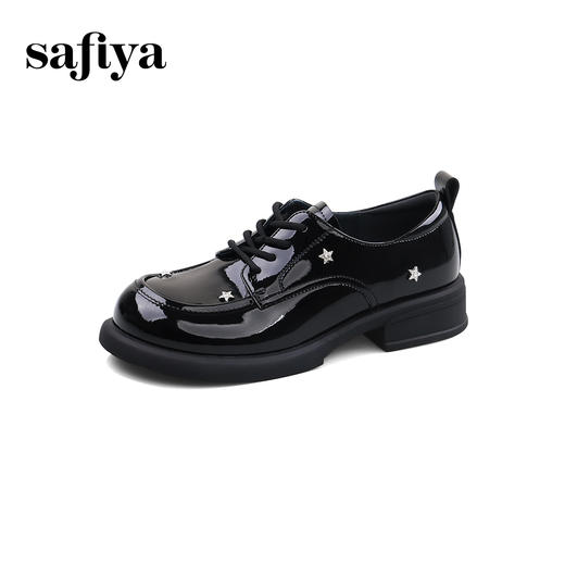 Safiya/索菲娅2024秋学院风漆皮圆头百搭粗跟软底英伦星星小皮鞋 SF43112132 商品图6