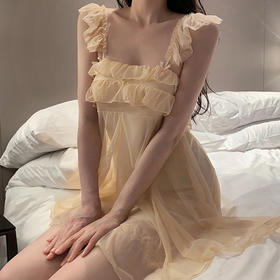 【夏季性感甜美少女一字肩睡裙】浪漫又迷人一字肩睡裙，蕾丝花边甜美又好看，纯欲少女感十足网纱吊带裙公主风睡衣柔软外穿QQ