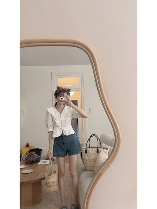 XS 码 金蘑菇菇 娇俏美眉的牛仔短裤 / 做旧水洗色高腰伞型设计感短裤 商品图5