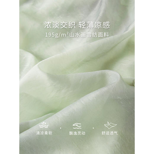 【专属特价】熙世界《远山青黛》水墨画V领连衣裙夏季国风复古印花雪纺裙子 商品图3