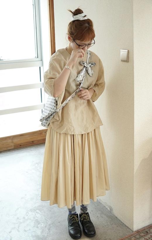 apuntob ​褶皱米黄色棉质半身裙 商品图1