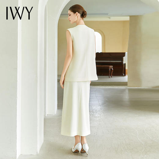 IWY/夏季新品米白色无袖西装上衣长裙套装裙轻奢干练女神范职业装CS2004 商品图3