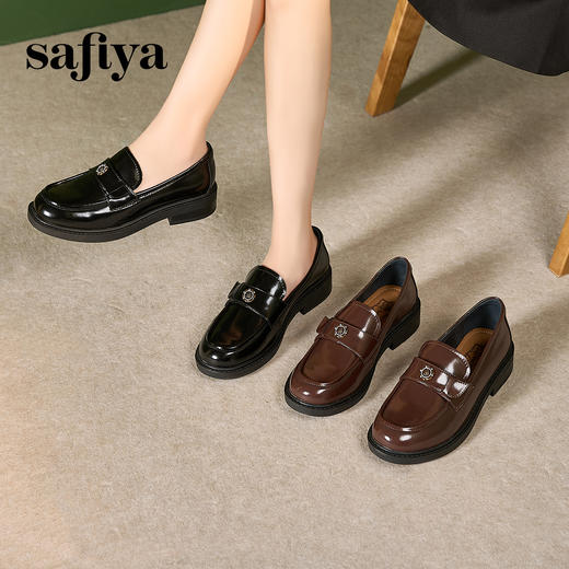Safiya/索菲娅2024复古玫瑰扣百搭一脚蹬粗跟软底英伦乐福鞋 SF43112155 商品图4