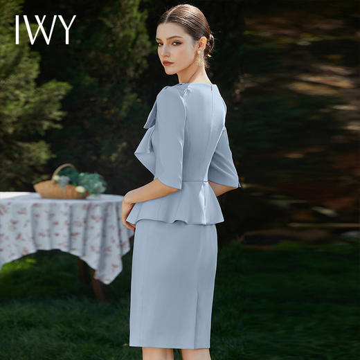 IWY/时尚工作服假两件显瘦荷叶边西装连衣裙中袖职业装ol修身Q929-L 商品图4