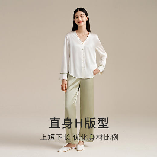 金三塔新中式真丝睡衣女重磅桑蚕丝撞色温婉盘扣长袖长裤家居服女（限价款）  YSFEC210 商品图3