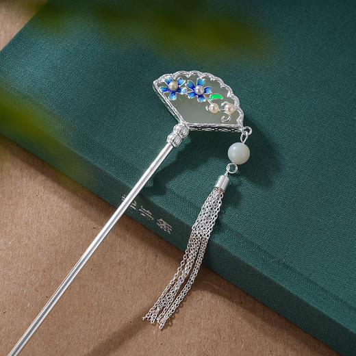 子佩集S925银【花摇水影】发簪【WSJ0169】纯银发簪扇子扇形2407 商品图1