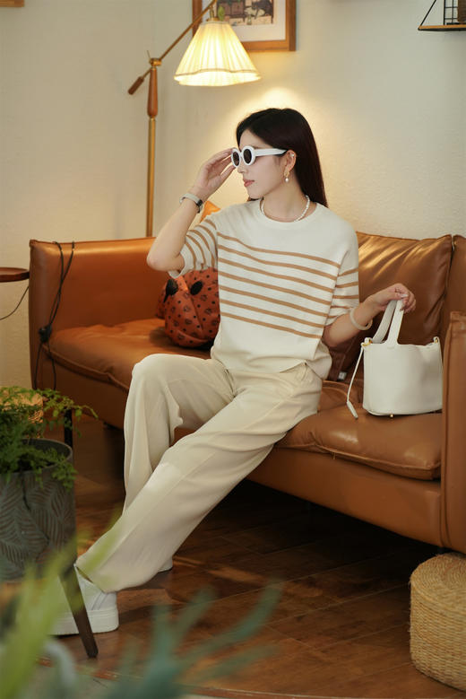 【从简条纹T】臣禾圆领短袖针织T恤JZ241090109【金猪甄选】 商品图2