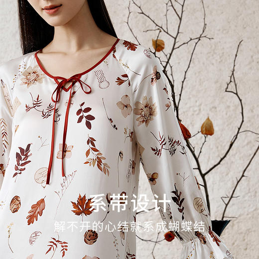 【印上秋天】100%桑蚕丝真丝印花睡裙女宽松系带睡衣家居服金三塔  YSFEC301 商品图1