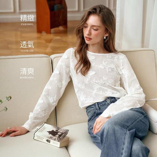 
OLrain欧芮儿法式蕾丝雪纺衫女早秋镂空设计感简约宽松长袖上衣 商品图1