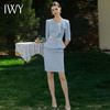 IWY/时尚工作服假两件显瘦荷叶边西装连衣裙中袖职业装ol修身Q929-L 商品缩略图1