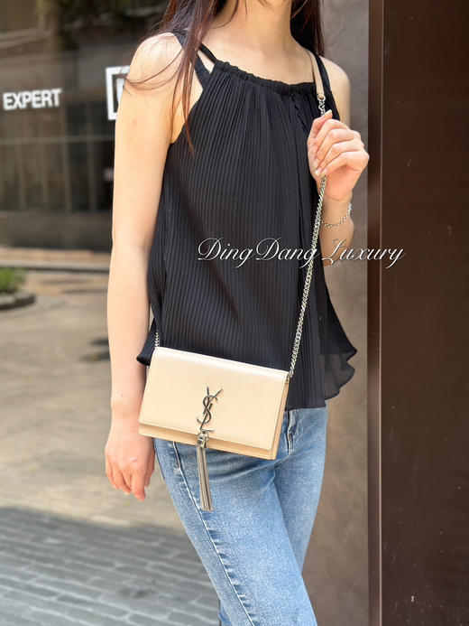 YSL 米色 kate 流苏 牛皮 信封 链条包 商品图0