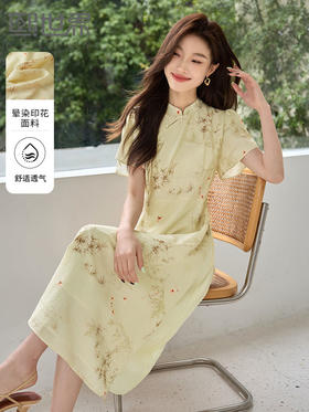【五折购】熙世界《墨竹红梅》改良旗袍裙女2025夏季新中式国风印花连衣裙