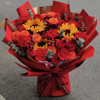 【繁花锦簇】10朵红色康乃馨➕8朵红玫瑰➕3支向日葵➕3支芭比蔷薇➕6支火龙珠➕新鲜配花配叶，精美时尚大气花束 商品缩略图0