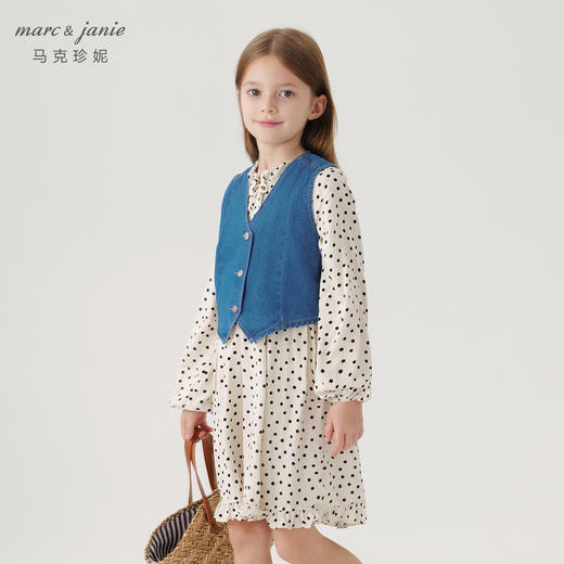 马克珍妮2024年秋装新款 女童百搭复古V领纯棉牛仔马甲 241359 商品图1