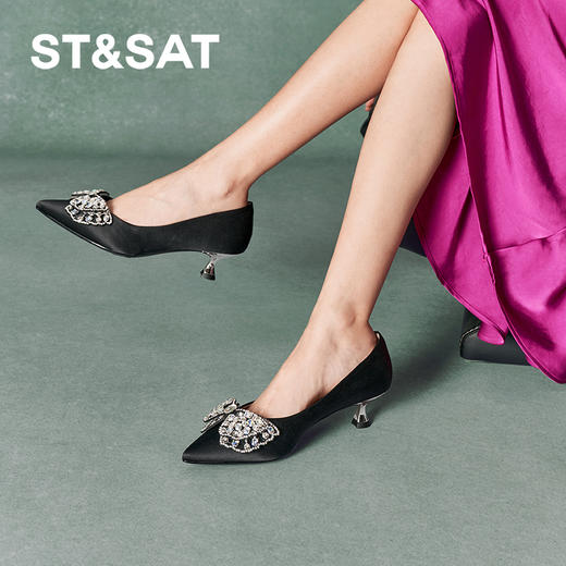 星期六优雅蝴蝶绸缎质感跟鞋SSC3111183 商品图5