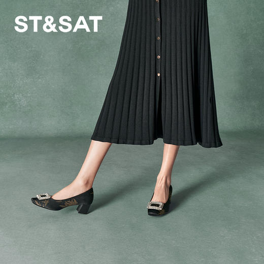 星期六经典方头钻扣粗跟单鞋SSC3111465 商品图4