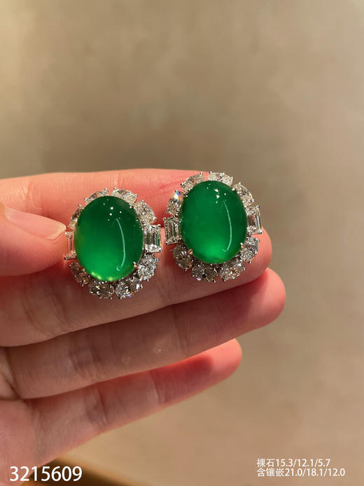 老坑玻璃种帝王绿耳钉【3215609】具体价格微信咨询 商品图1