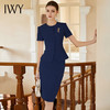 IWY/夏季新款藏蓝色短袖连衣裙夏气质时尚通勤干练假两件职业装CS2026 商品缩略图2