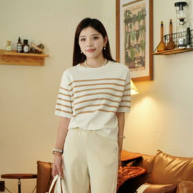 【从简条纹T】臣禾圆领短袖针织T恤JZ241090109【金猪甄选】