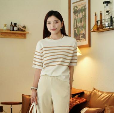 【从简条纹T】臣禾圆领短袖针织T恤JZ241090109【金猪甄选】 商品图0