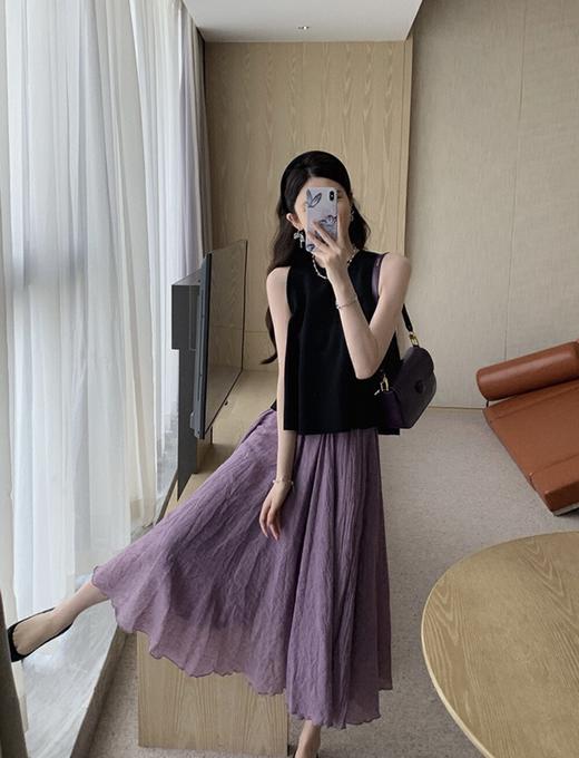 【GZ】无忧购法式气质立领裁剪挖肩上衣+温柔棉麻甜美仙女半身裙套装3628-3（截单后7天发货)25年清仓捡漏 商品图4