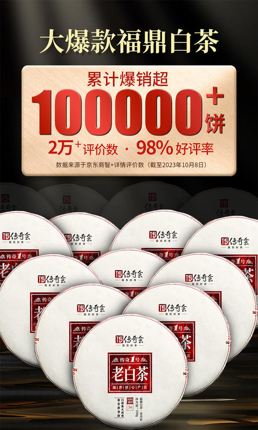 传奇会茶叶  福鼎白茶寿眉老白茶2饼装共500g（250g*2） 2019年老寿眉正宗福建白茶2饼装 商品图1