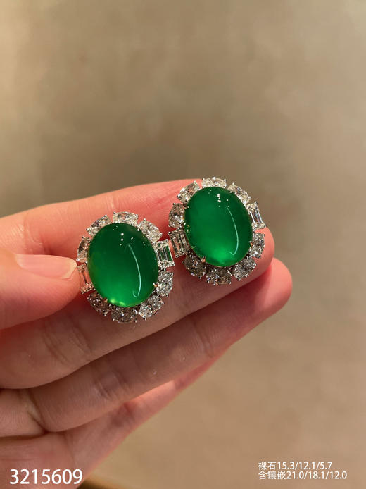 老坑玻璃种帝王绿耳钉【3215609】具体价格微信咨询 商品图2