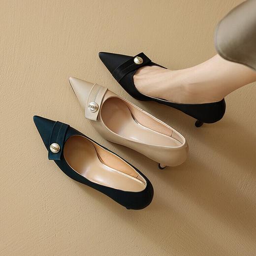 【预售5天】法式细跟高跟鞋，浅口气质百搭杏色尖头职业单鞋XYZP&916-3 商品图0