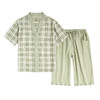 纯棉短袖家居服女春夏薄款双层纱格子过膝七分裤睡衣套装 商品缩略图2